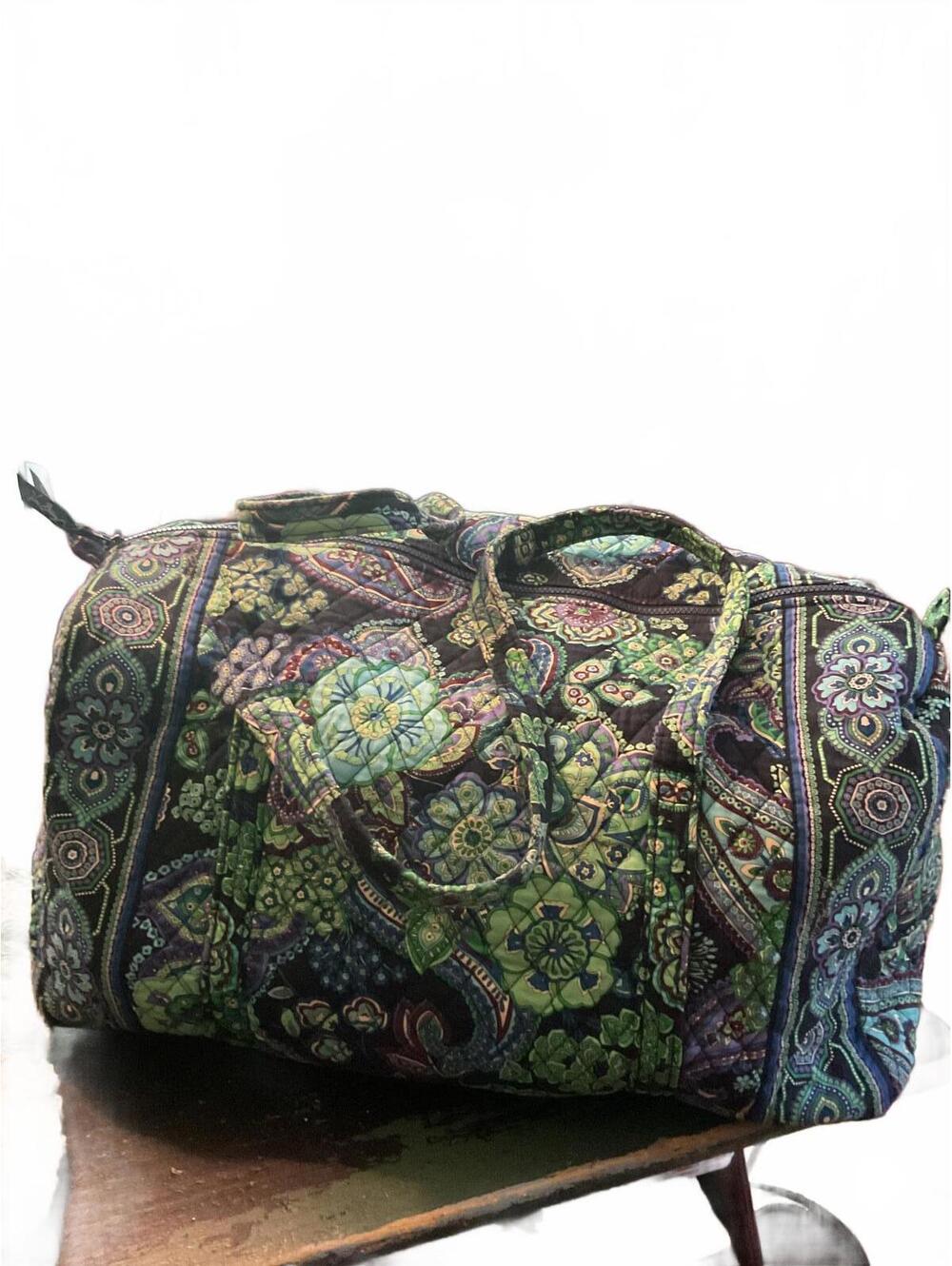 Vera Bradley Signature Travel Duffel Bag - Floral Green & Purple - Picture 1 of 12